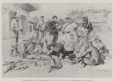 Troupes japonaises, françaises et allemandes avec les forces alliées, un repas cosmopolite à Pékin - Georges Bertin Scott